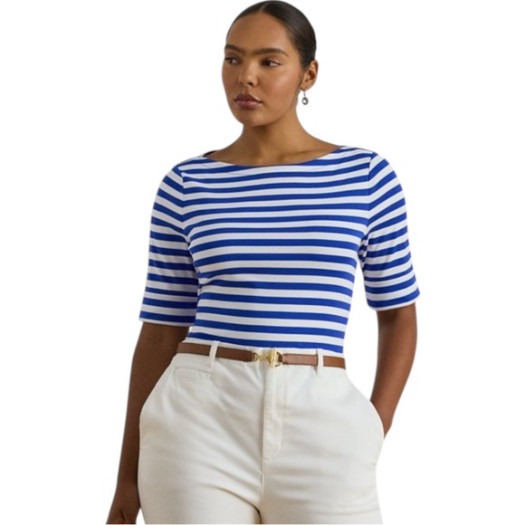 Ralph Lauren Tops - Lauren Ralph Lauren blue and white Striped Stretch Cotton Boatneck Top M